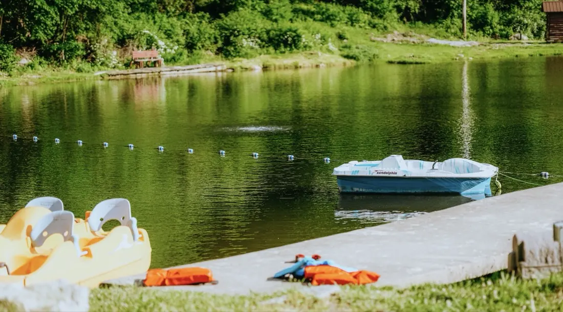 Thumbnail: Dock and pedal boats at Woodland Trails Campground